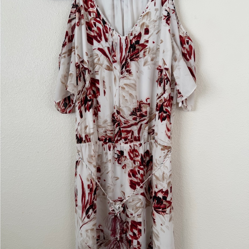 White House Black Market Red and White High Low Dress size 10   D020
